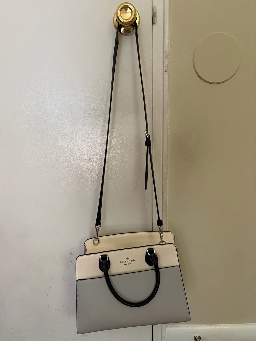 kate spade Two-Tone Cream and Light Gray Satchel with Black Trim